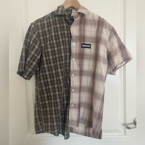 Two-Toned Reworked Plaid Button-Up - Picture 5 of 5